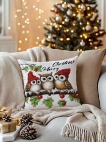 1 Stück süßer Weihnachtsmann Muster dekorativer Kissenbezug, moderne Stoff Plüsch bedruckte Polsterung für Sofa Wohnzimmer Weihnachtsdekoration Zuhause, ohne Füllung