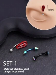 3Pcs/Set Punk Goth 16g Eyebrow Ring Cross Spider Ghost Curved Barbell Cartilage Tragus Eyebrow Piercing Jewelry Mushroom Eye Labret Lip Jewelry Heart Devil Daith Tragus Rook Helix Earring Navel Small Belly Button Ring Eyebrow Lip Studs For Women Men Daily Party Wear