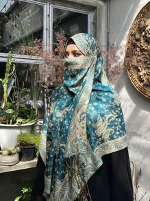 1 件女士时尚保暖佩斯利图案印花围巾，经典佩斯利头巾和长袍披肩头巾