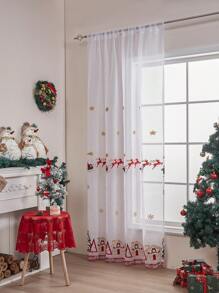 1pc Christmas Sled Embroidered Curtain, Christmas Theme Embroidered Curtain, Suitable For Christmas Party, Home Living Room Kitchen Bedroom Decor - متعدد الألوان - مشاهدة 3