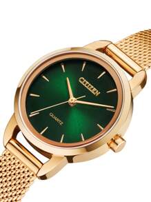 CITIZEN Montre à quartz pour femmes, montre analogique avec bracelet en acier inoxydable doré rose, montre habillée décontractée pour femmes, boîtier de 26 mm avec cadran vert EQ3003-50W