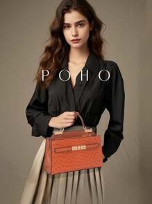 Túi xách tay nhỏ cổ điển họa tiết thằn lằn Bionic hiệu POHO, thời trang & thanh lịch, thích hợp làm quà tặng cho mẹ, con gái, chị gái trong các bữa tiệc - trái cam - Xem 8