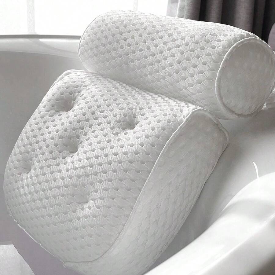 Luxury Bath Pillow Bathtub Pillow,Bath Pillows For Tub Neck And Back Support With Soft 4D Mesh Fabric And 7 Non-Slip Suction Cups, Relaxing Bath Accessories Spa Gifts - 白色 - 查看 1