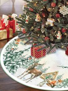 1Pc Christmas Tree Skirt, Christmas Tree Reindeer Design Christmas Tree Mat, Christmas Decorations, Holiday Festive Party Decorations, Christmas Tree Decorations, Home Decor, Xmas Decor, Christmas Gift, Christmas Ornament, Living Room Decor, 2026 New Year Decor