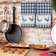 2 chiếc khăn bếp kiểu nông trại màu xanh đơn giản bằng vải gingham trơn, kích thước 16x24 inch, khăn tay trang trí cho nhà bếp và phòng ăn, đồ dùng nhà bếp, phụ kiện vệ sinh - Màu xanh lam - Xem 3