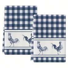2 chiếc khăn bếp kiểu nông trại màu xanh đơn giản bằng vải gingham trơn, kích thước 16x24 inch, khăn tay trang trí cho nhà bếp và phòng ăn, đồ dùng nhà bếp, phụ kiện vệ sinh - Màu xanh lam - Xem 1
