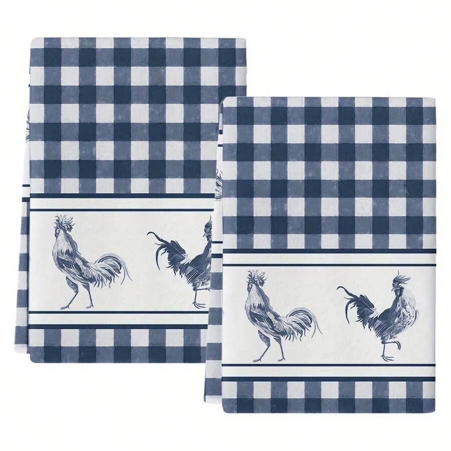 2 chiếc khăn bếp kiểu nông trại màu xanh đơn giản bằng vải gingham trơn, kích thước 16x24 inch, khăn tay trang trí cho nhà bếp và phòng ăn, đồ dùng nhà bếp, phụ kiện vệ sinh - Màu xanh lam - Xem 1