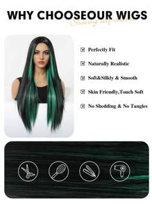 Tóc giả thẳng dài nhuộm ombre highlight màu xanh lá cây cho nữ, tóc giả tổng hợp mật độ cao chịu nhiệt màu đen nhiều màu, dùng để hóa trang hàng ngày trong tiệc tùng, dài 26 inch (Chú ý đến cách bạn đội và chăm sóc tóc, do ánh sáng và góc chụp, sản phẩm thực tế có thể có một chút khác biệt về màu sắc so với hình ảnh.) - Nhiều màu - Xem 6
