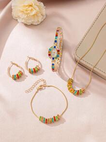 1 Set Women's Watch, Rhinestone Beaded Necklace And Bracelet Jewelry Set, As Well As 2nd Hand Women's Luxury Fashion Elegant Watch And Bracelet, Suitable For Daily Wear, Parties And Other Occasions - Gold - View 3