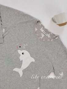 PIJAMA DE DELFINES 100% DE ALGODON - Gris - Ver 4
