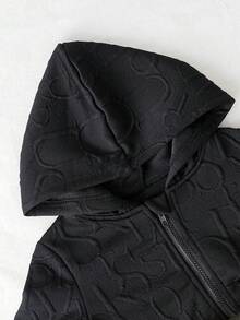 2 件套男童简约休闲拉链连帽衫和裤子套装，长袖 - 黑色 - 查看 3