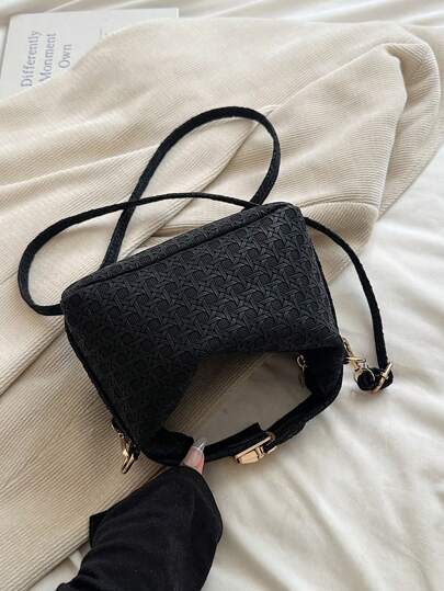 1 件简约纯色编织纹理盒状包，配有可调节肩带、拉链和翻盖封口，时尚女士单肩包/斜挎包，适合日常使用、约会、购物