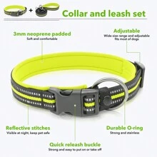 Reflective Dog Collar And Leash Set With Neoprene Padded, Heavy Duty Dog Collar With 5 Feet Dog Lead For Dog Walking - Green - View 3