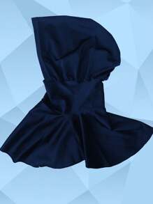 1pc Women Swimming Cap Elegant Solid Color Polyester Head Scarf, For Summer - Navy Blue - View 3