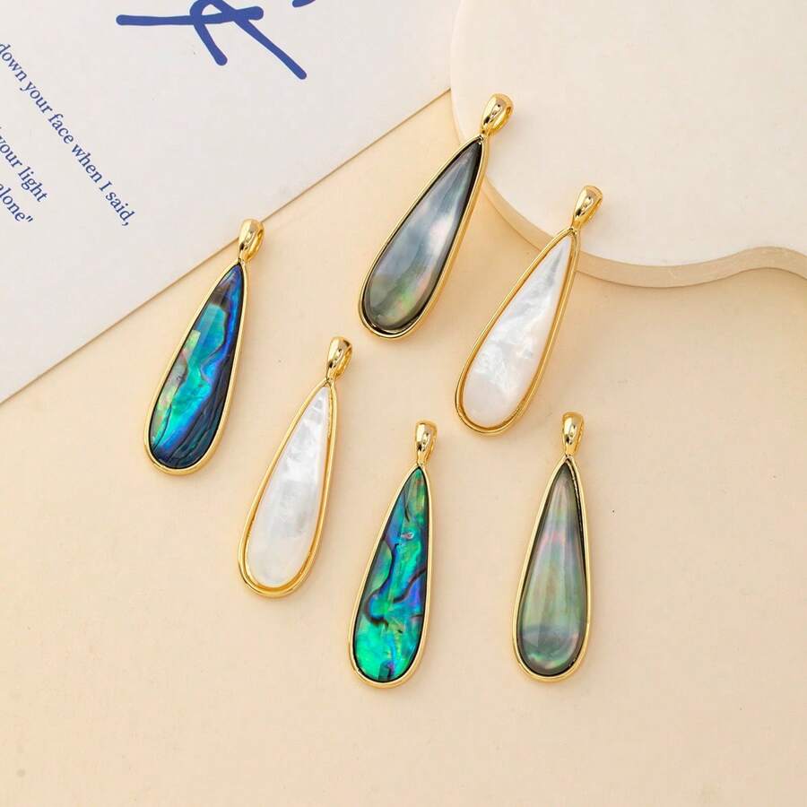 1pc Natural Freshwater Shell Long Water Drop Shape Pendant Charms For DIY Women Men Necklace Jewelry Making Accessories - 40x10mm - View 1