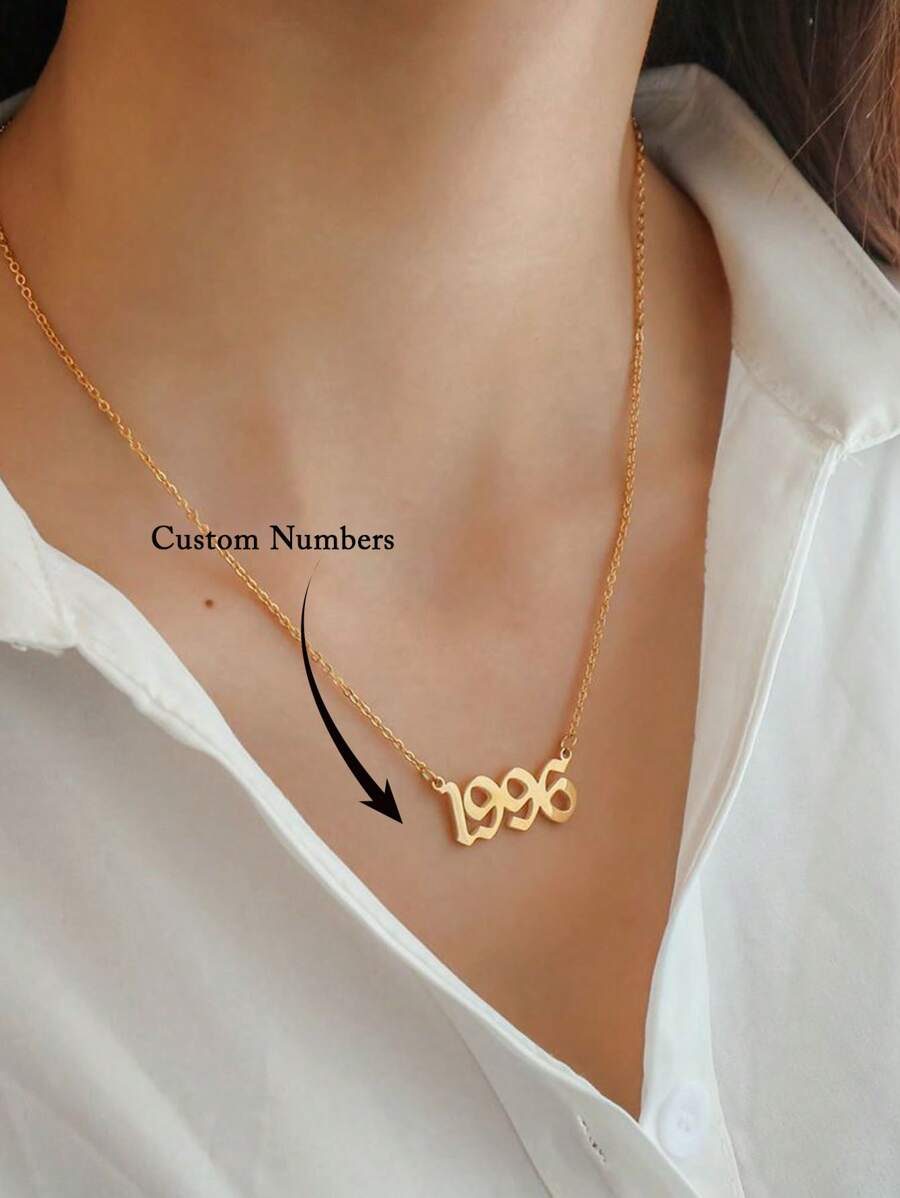 1 chiếc vòng cổ năm cá nhân hóa vòng cổ số tùy chỉnh cho nam nữ vòng cổ tùy chỉnh tối giản vòng cổ gothic quà tặng sinh nhật quà tặng kỷ niệm quà tặng ngày lễ tình nhân, quà tặng ngày lễ cho gia đình ngày lễ tình nhân - Vàng - Xem 1