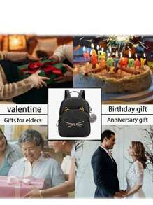 Mochila de niñas con bolsillo delantero con pompón - Negro - Ver 4