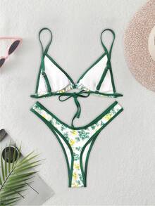 Women's Floral Print Bikini Swimsuit Set, Summer Beach - Green - View 2