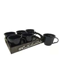 Kit 6 Xícaras Acrílica Com Bandeja Cantinho do Café MDF - Preto - Visão 4