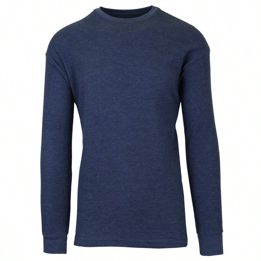 Men's Classic Waffle-Knit Crew Neck Thermal Shirt - Navy - View 1