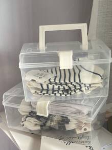 1pc Simple Handheld Desktop Large Capacity Transparent Storage Box