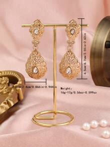 1 par de pendientes de estilo vintage de Oriente Medio con colgante de gota de agua hueco, metal incrustado con rhinestones, adecuado para uso diario, bodas, fiestas, festivales, regalo