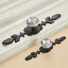 1 Pc/2 Pcs Modern Minimalist Zinc Alloy Transparent Crystal Single Hole Drawer/Cabinet/Kitchen/Door Handle, Retro Flower Design Knob, With Screw Furniture Hardware Accessories