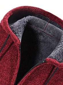 Thickened Men's Hooded Drawstring Wind Breaker - Red - View 3