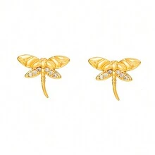 1 Cặp bông tai đính đá Zirconia hình chuồn chuồn, chim và hoa thiết kế sang trọng, đa năng cho các dịp và ngày lễ của phụ nữ - Vàng - Xem 23