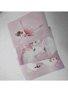 Bộ 3 tranh hoạt hình không khung 30x40cm, hình thiên nga hồng dễ thương trang trí phòng ngủ, tranh sơn dầu hình chim hồng hạc in hình poster cho phòng ngủ. - Hồng - Xem 11