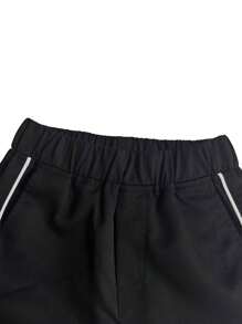 2 件青少年男孩休闲简约口袋侧条纹直筒裤，适合春、夏、秋、冬 - 黑色 - 查看 10