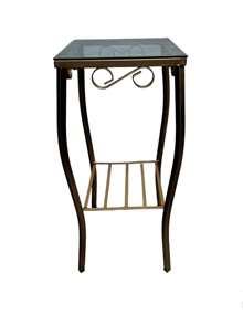 Iron Corner Table With Magazine Rack And Glass Top, Detail S - 金色 - 查看 1