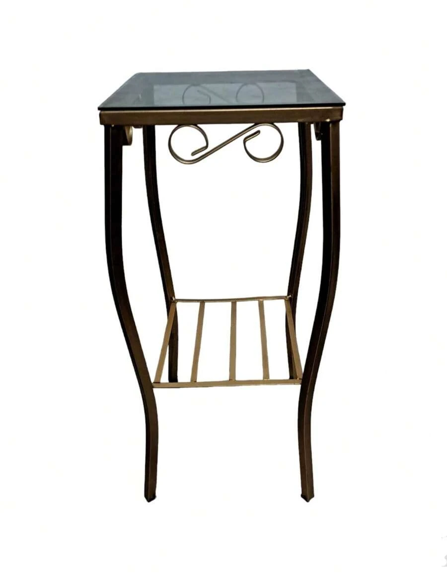 Iron Corner Table With Magazine Rack And Glass Top, Detail S - 金色 - 查看 1