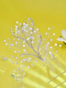 1pc Handmade Sparkling Diamante Chain Bridal Hair Accessories, Suitable For Wedding, Party, Photography - Silver - View 3