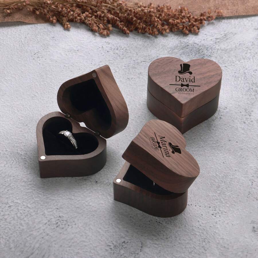1 Pc Custom Ring Box For Wedding Ceremony, Personalized Name Ring Box