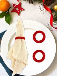 1/6pcs, Christmas Big Red Bow Bell Napkin Rings. Suitable For Christmas Table Decoration Napkin Rings - Multicolor - View 2