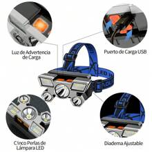 Lámpara de Cabeza 5 LED LED Frontal Recargable - con Cable USB y Batería 5 Perlas de Lámpara 4 Modos Foco Luces Headlamp Lmpermeable 90 ° Dirección Ajustable para Pescar Caminar Acampar Senderismo Montañismo Correr Senderismo Ciclismo etc Lampara de Cabeza Lámpara de Cabeza Recargable Linterna Frontal función de zoom 5 LED - azul - Ver 4