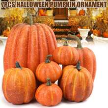 7pcs Lifelike Pumpkin Decor Set, Halloween Pumpkin Ornament Decoration Prop Ideal For DIY Crafts, Home & Party Decorations, Perfect Halloween Gift