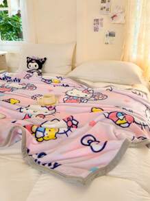 Sanrio 1 pieza Manta de peluche suave y cálida con estampado de dibujos animados, manta de tiro de peluche de leche, de uso múltiple para viajes, cama, sofá, decoración del hogar, apta para todas las estaciones