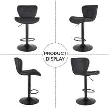 Nalupatio Modern Bar Stool Set Of 2, Adjustable Faux Leather Upholstered Swivel Counter Stools, Counter Height Barstools With Back For Kitchen Island - 黑色 - 查看 5