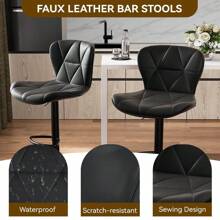 Nalupatio Modern Bar Stool Set Of 2, Adjustable Faux Leather Upholstered Swivel Counter Stools, Counter Height Barstools With Back For Kitchen Island - 黑色 - 查看 2