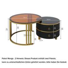 Modern Nesting Coffee Table With 1 High Gloss Top And 1 Side Table With Brown Tempered Glass Top, Living Room Coffee Table Set With 2 Drawers For Living Rooms And Apartments, Package Quantity 2 - Black - View 8