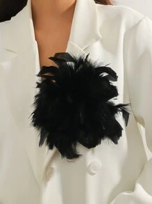 1 件手工复古法式夸张羽毛胸针发夹，独特的羽毛花胸针，时尚优雅的女士多功能头饰配饰，适合日常佩戴和晚间活动情人节、妈妈、母亲、母亲节、礼物 - 黑色 - 查看 4