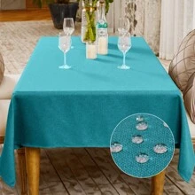 Rectangular Table Cloth Wipe Clean Wipeable Waterproof Linen Tablecloth Fabric Washable 6 To 8 Seater Dining Table Cover For Kitchen Indoor Outdoor - Lake Blue - View 1
