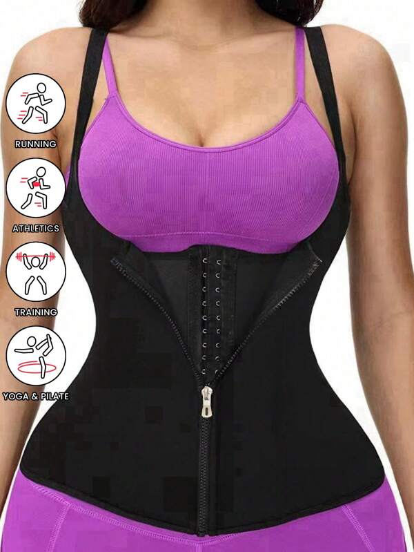1pc Women Outdoor Sports Shapewear, Moisture-Wicking Slimming Bodysuit Zipper Vest Body Shaper Corset Bustier Vest 3-Layer Sweat-Absorbing Vest, Waist Trainer, Summer 2025 Gym Accessories For Belly Slimming Girdles, Lumbar Girdles For Belly Slimming Corset