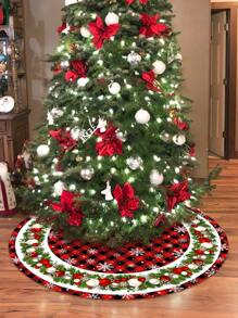 1 pieza Falda para árbol de Navidad de 90/120cm, de franela con estampado a cuadros rojo y negro, con diseño de roten y renos en la nieve, alfombra decorativa para la base del árbol de Navidad, decoración del hogar, la habitación y fiestas navideñas, adorno de Navidad, regalo decorativo para la Navidad 2024 y el Año Nuevo 2025