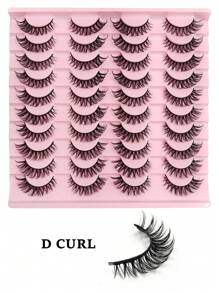 20 Pairs D Curl Lashes Dramatic Volume False Eyelashes Natural Look Full Strip Lashes Extension For Daily Wear Strip Lashes, Lashes, Eyelashes, Fake Lashes - Black - View 4