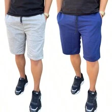 Kit 2 Bermudas Lisas Masculina Moletinho Sem Estampa Academia Treino - Multicolorido - Visão 1