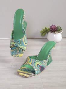 Women's Fashion Painted High Heel Sandals, Party Open Toe Slip-On Outdoor Wearing Green High Heel Sandals - Olive Green - View 5