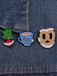 3 piezas Alfileres de esmalte con citas "Eso es té, vive cada día como el Día del Pretzel", broches, insignia para bolsa y solapa, regalo para amigos - Multicolor - Ver 4